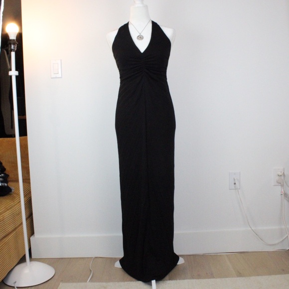 Black Halter Maxi Dress Ruched Bodycon Formal Evening Y2K - Picture 2 of 8